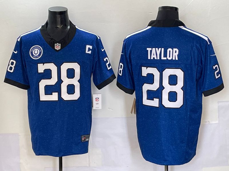Men 2025 Indianapolis Colts 28 Taylor Blue Retro three generations Nike Limited NFL Jersey 01